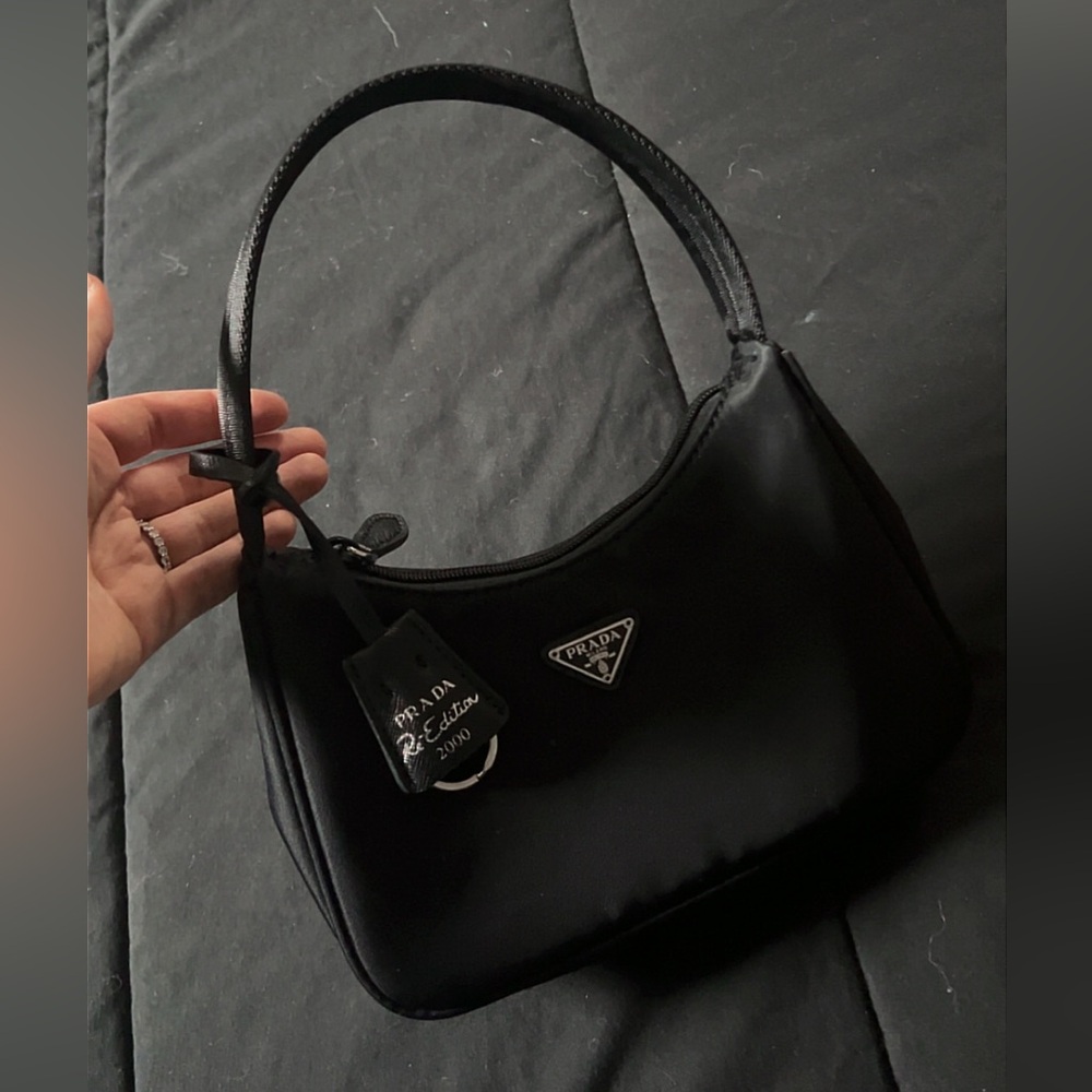 PRADA hobo mini handbag, black with silver hardware